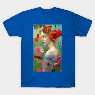 Dreamy Surreal Girl with Pretty Flowers and Poppies T-Shirt